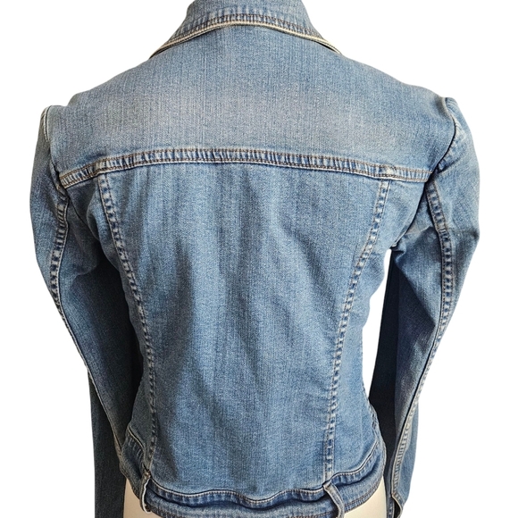 Cache Women's Blue Denim Short Jacket Rhinestone Buttons Size 6 - Picture 3 of 12